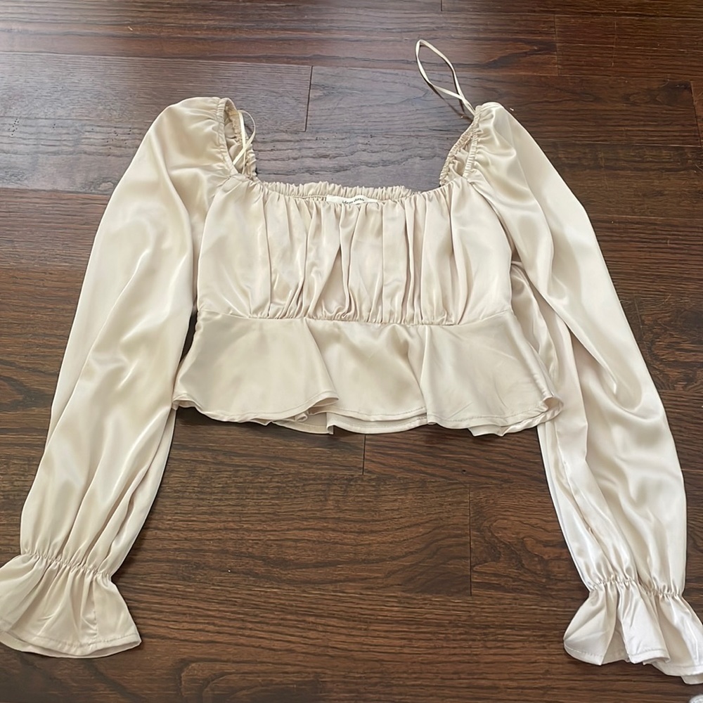 Long sleeve silk cropped top